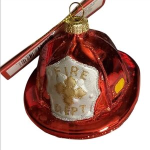 Firefighter Fire Engine Red Glass Helmet Hat Ornament